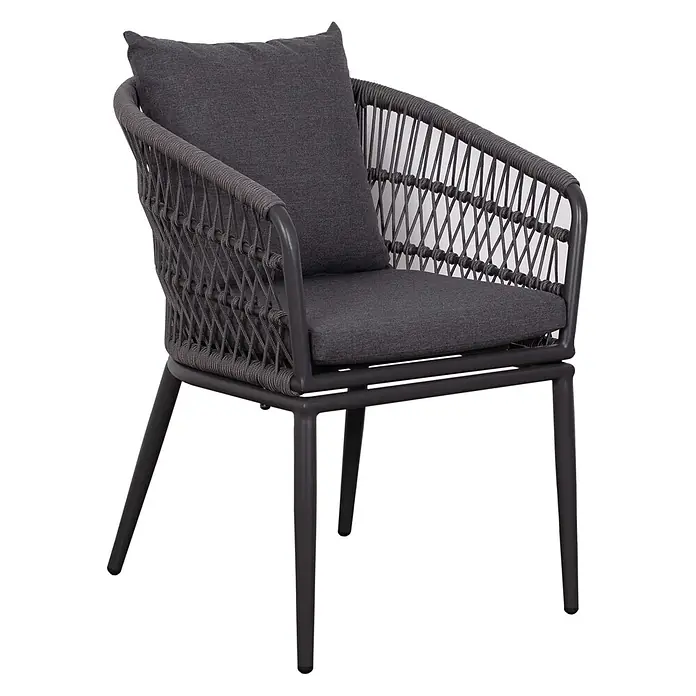 Bene Living Gartenstuhl-Set Genua - 2 Stk., Aluminium mit Rope-Geflecht, grau - Dunkelgrauer geflochtener Outdoor-Sessel mit passenden Stoffkissen.