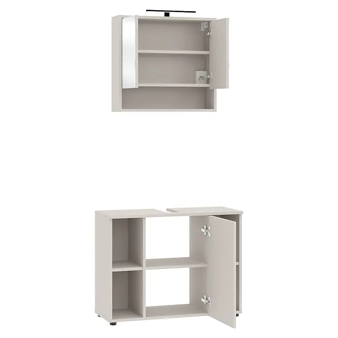Respekta Badmöbel-Set Lina - Gesamtbreite Badmöbel: 80 cm, Kaschmir, Matt, Mit Beleuchtung - Hellgrauer Badezimmerschrank mit Spiegel und Steckdose, dazu passender Unterschrank.