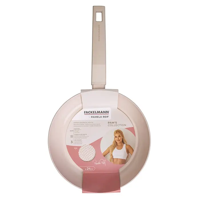 Fackelmann Pfanne Pamela Reif Kollektion Shell Wabenboden - Durchmesser: 24 cm, Beige - Beige Antihaft-Bratpfanne mit Pam's Collection Verpackung, 24 cm Durchmesser.