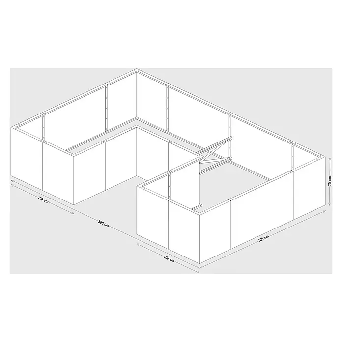 Palatino Hochbeet Urban U-Form - 300 x 200 x 70 cm, Stahl, Rostbraun - Modulares U-förmiges Messestandgestell mit weißen Platten, Maße: 70 cm Höhe, 100, 300, 200 cm Längen.