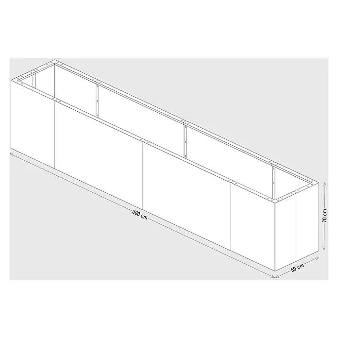 Palatino Hochbeet Urban - 300 x 50 x 70 cm, Stahl, Rostrot - Graues rechteckiges Pflanzgefäß mit Innenstreben, Maße 300x50x70 cm.