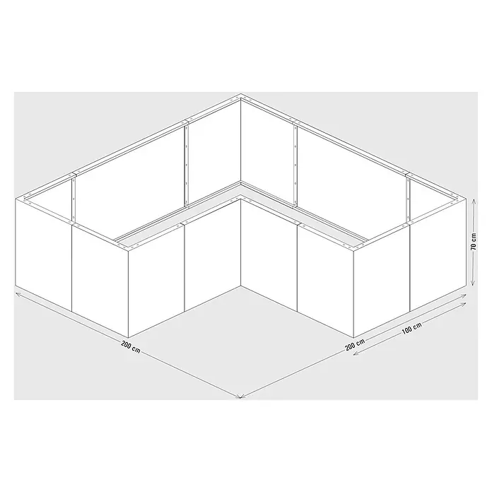 Palatino Hochbeet Urban L-Form - 200 x 200 x 70 cm, Stahl, Rostbraun - Weiße L-förmige modulare Theke, 200x200 cm Stellfläche, 100 cm tief, 70 cm hoch.