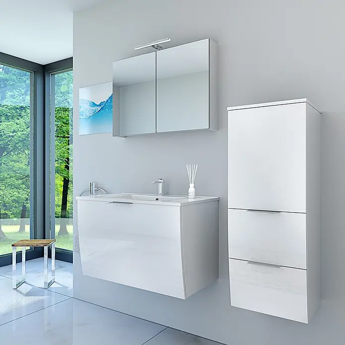 AcquaVapore Badmöbel-Set Fertigdusche Gently-1-B080-V2-R-F01 - Gesamtbreite Badmöbel: 46 cm
