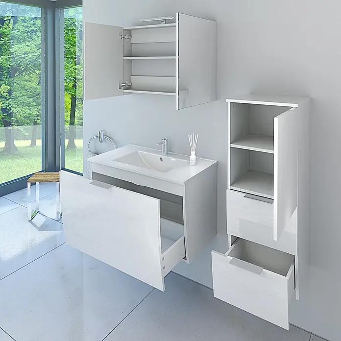 AcquaVapore Badmöbel-Set Fertigdusche Gently-1-B080-V2-R-F01 - Gesamtbreite Badmöbel: 46 cm