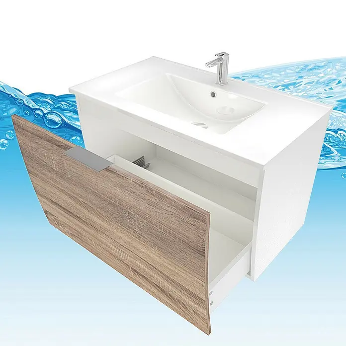 AcquaVapore Badmöbel-Set Fertigdusche Gently-1-B080-V1-F0109-LED-EBox - Gesamtbreite Badmöbel: 46 cm