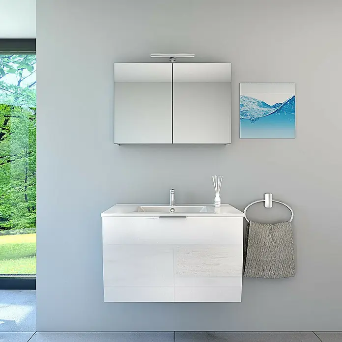 AcquaVapore Badmöbel-Set Fertigdusche Gently-1-B080-V1-F01-LED-EBox - Gesamtbreite Badmöbel: 46 cm