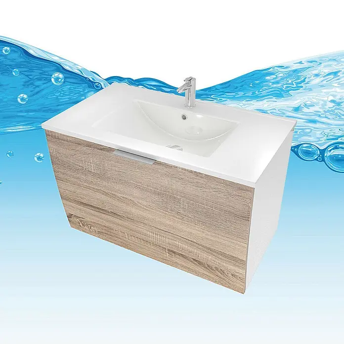 AcquaVapore Badmöbel-Set Fertigdusche Gently-1-B080-V1-F0109-LED-EBox - Gesamtbreite Badmöbel: 46 cm