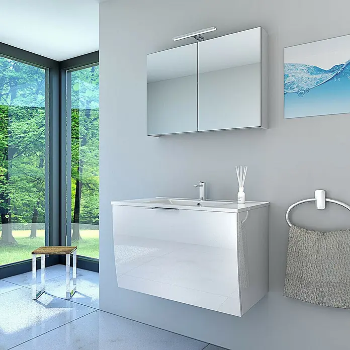 AcquaVapore Badmöbel-Set Fertigdusche Gently-1-B080-V1-F01-LED-EBox - Gesamtbreite Badmöbel: 46 cm