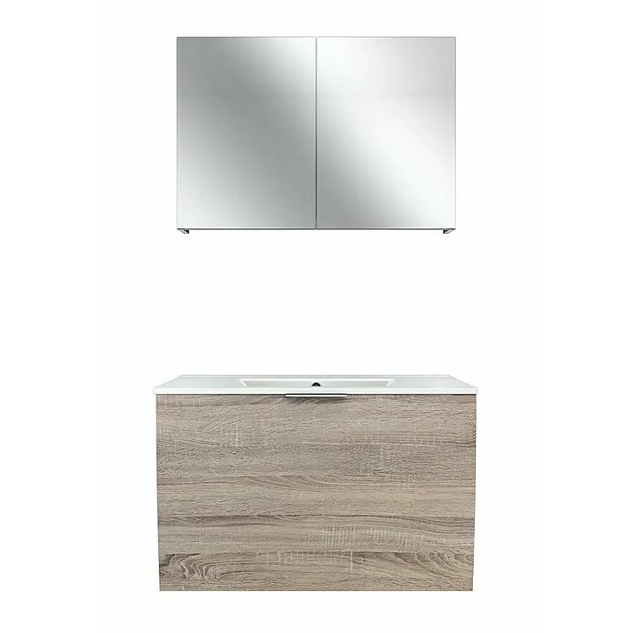 AcquaVapore Badmöbel-Set Fertigdusche Gently-1-B080-V1-F0109-LED-EBox - Gesamtbreite Badmöbel: 46 cm