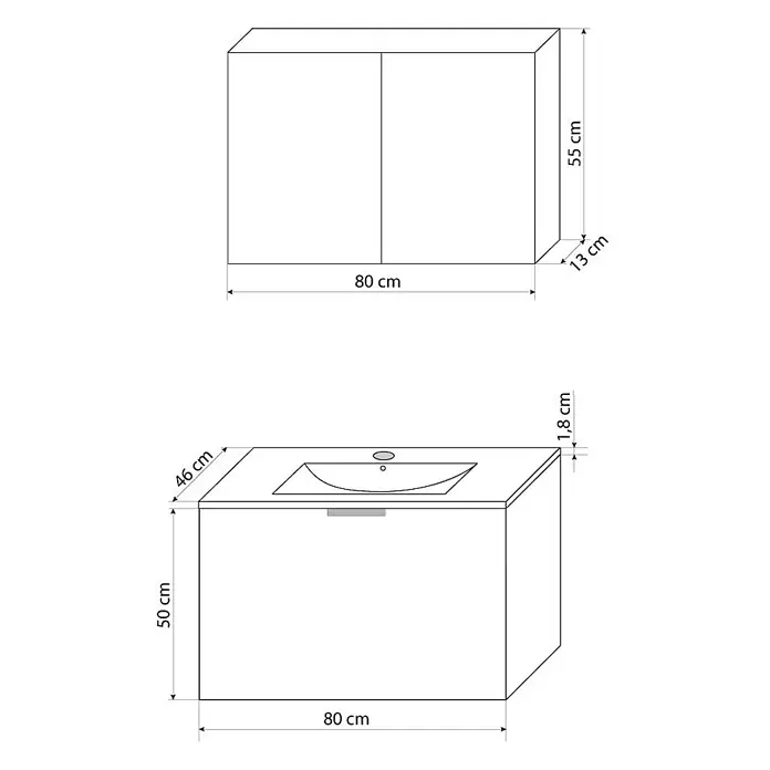 AcquaVapore Badmöbel-Set Fertigdusche Gently-1-B080-V1-F01-LED-EBox - Gesamtbreite Badmöbel: 46 cm