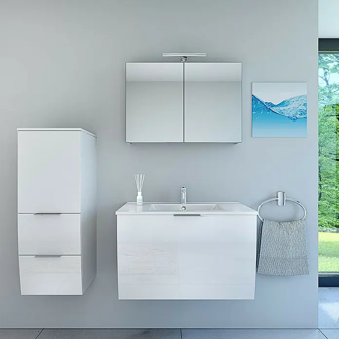 AcquaVapore Badmöbel-Set Fertigdusche Gently-1-B080-V2-L-F01-LED-EBox - Gesamtbreite Badmöbel: 46 cm