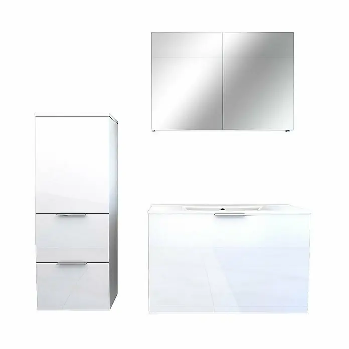 AcquaVapore Badmöbel-Set Fertigdusche Gently-1-B080-V2-L-F01-LED-EBox - Gesamtbreite Badmöbel: 46 cm