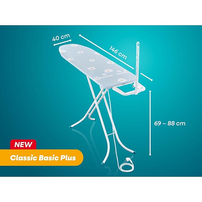 Leifheit Bügeltisch Classic Basic Plus (38 x 120 cm, Höhenverstellung: 69 cm - 88 cm, Metall, Blau, Weiß) | BAUHAUS