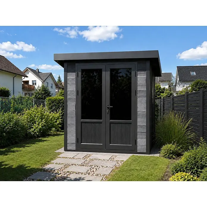 Linholm Gartenhaus Lignum 2020 - Außenmaß inkl. Dachüberstand (B x T): 238 x 233 cm, Grau/Anthrazit