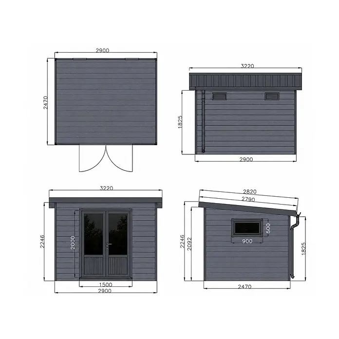 Linholm Gartenhaus Lignum 2924 - Außenmaß inkl. Dachüberstand (B x T): 325 x 279 cm, Grau/Anthrazit