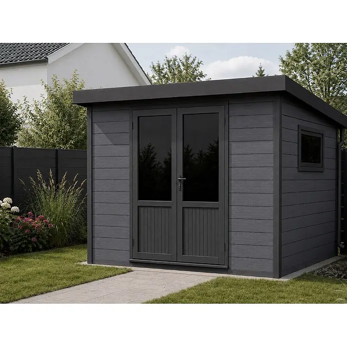 Linholm Gartenhaus Lignum 2924 - Außenmaß inkl. Dachüberstand (B x T): 325 x 279 cm, Grau/Anthrazit