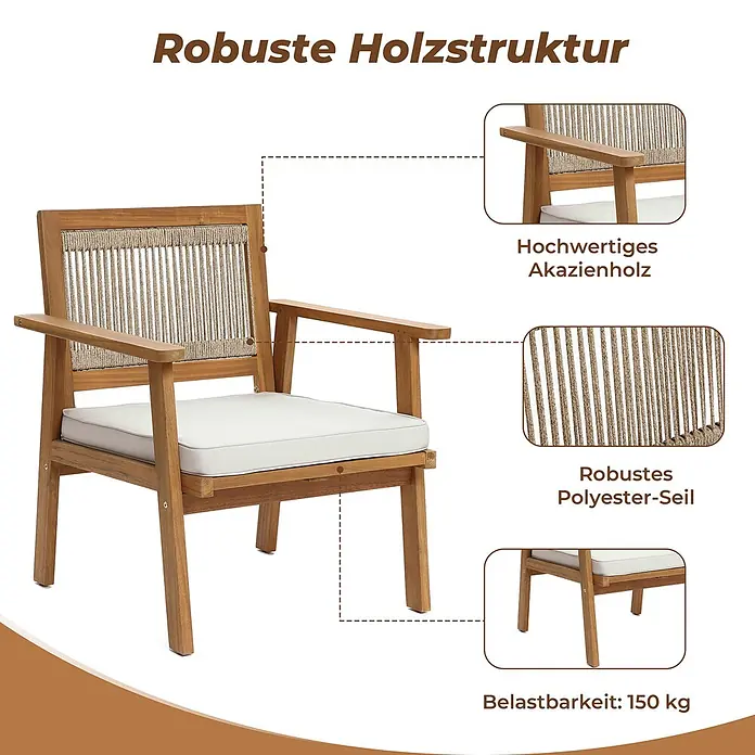 Hometopia Gartenstuhl-Set Serenata - 2 Stk., Holz, braun
