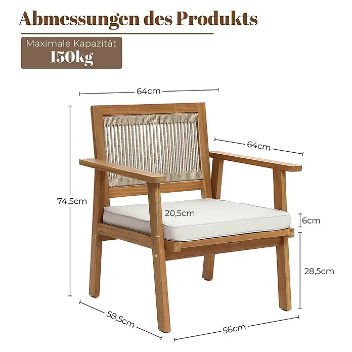 Hometopia Gartenstuhl-Set Serenata - 2 Stk., Holz, braun
