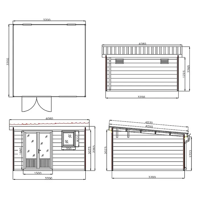 Linholm Gartenhaus Lignum 3737 - Außenmaß inkl. Dachüberstand (B x T): 408 x 406 cm, Grau/Anthrazit
