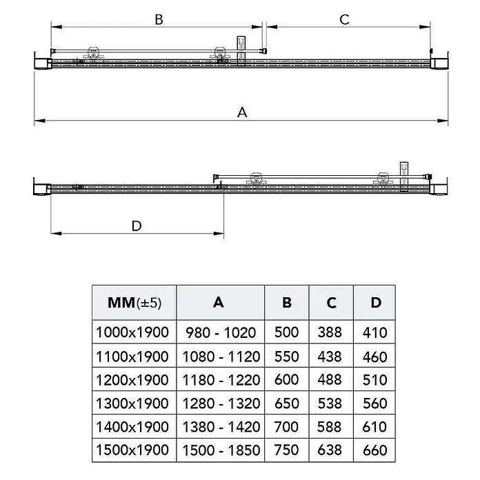 Kiamami Valentina Eckdusche - 1.200 x 800 x 1.900 cm, Stärke: 6 mm