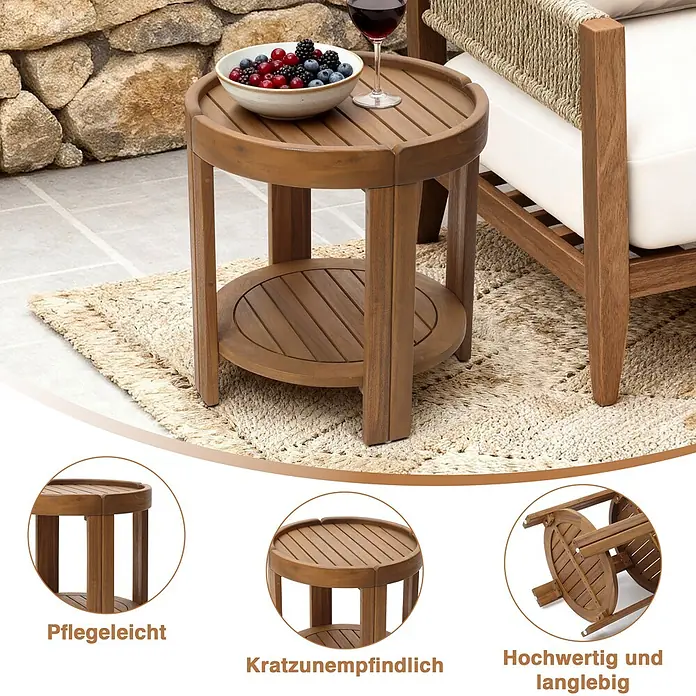 Hometopia Garten-Beistelltisch rund Serenity - Ø x H: 50 x 52 cm, Holz, Braun