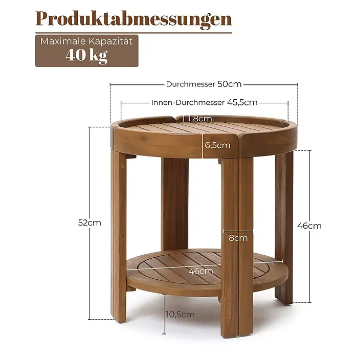 Hometopia Garten-Beistelltisch rund Serenity - Ø x H: 50 x 52 cm, Holz, Braun