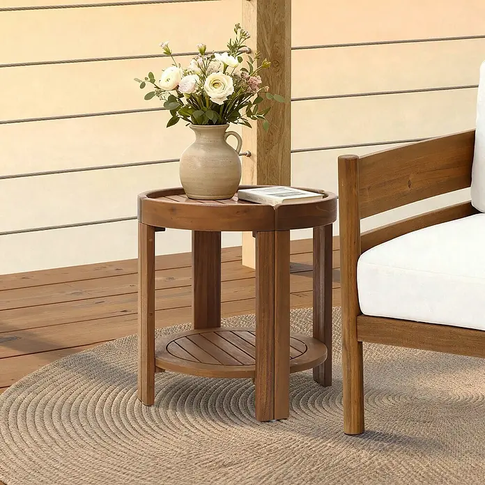 Hometopia Garten-Beistelltisch rund Serenity - Ø x H: 50 x 52 cm, Holz, Braun