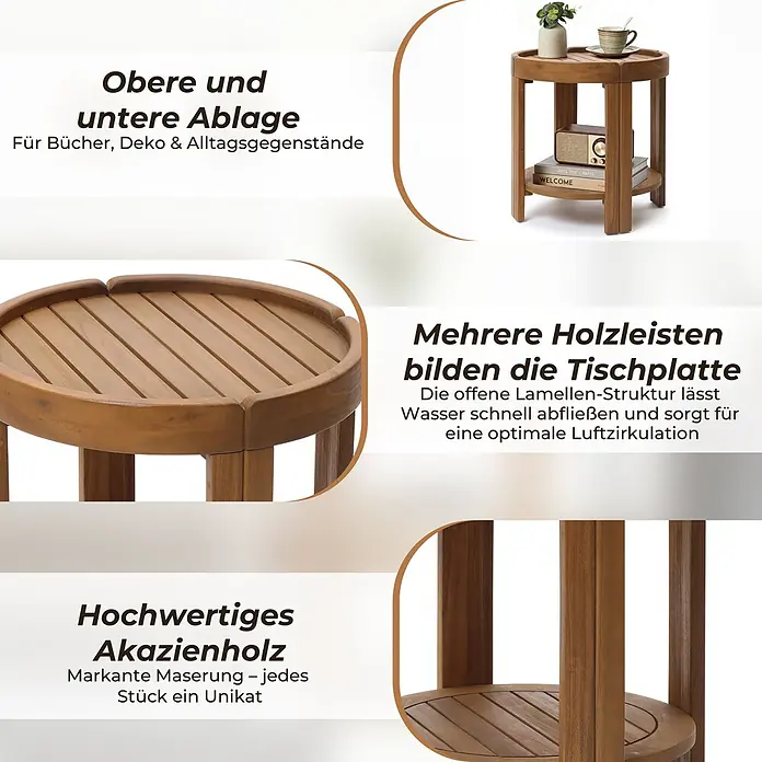 Hometopia Garten-Beistelltisch rund Serenity - Ø x H: 50 x 52 cm, Holz, Braun