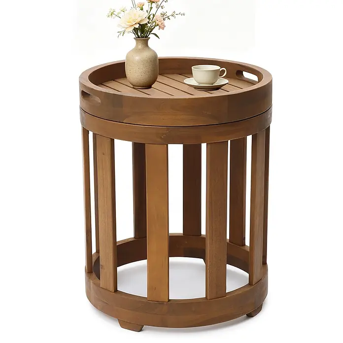 Hometopia Garten-Beistelltisch rund Natura - Ø x H: 46 x 57 cm, Holz, Braun