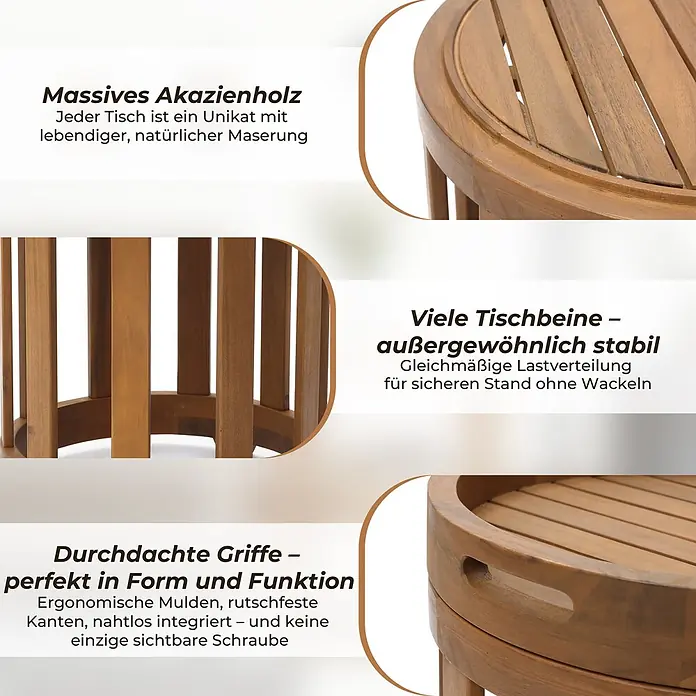Hometopia Garten-Beistelltisch rund Natura - Ø x H: 46 x 57 cm, Holz, Braun