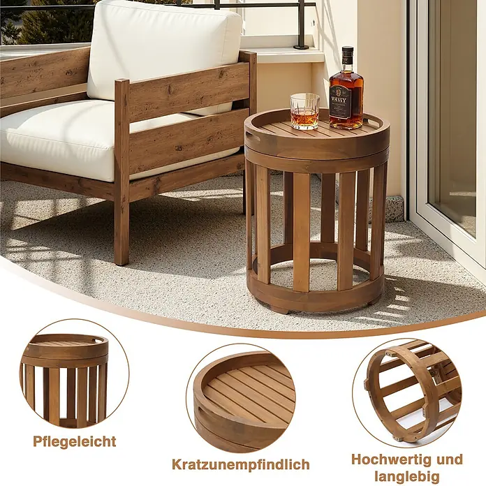 Hometopia Garten-Beistelltisch rund Natura - Ø x H: 46 x 57 cm, Holz, Braun
