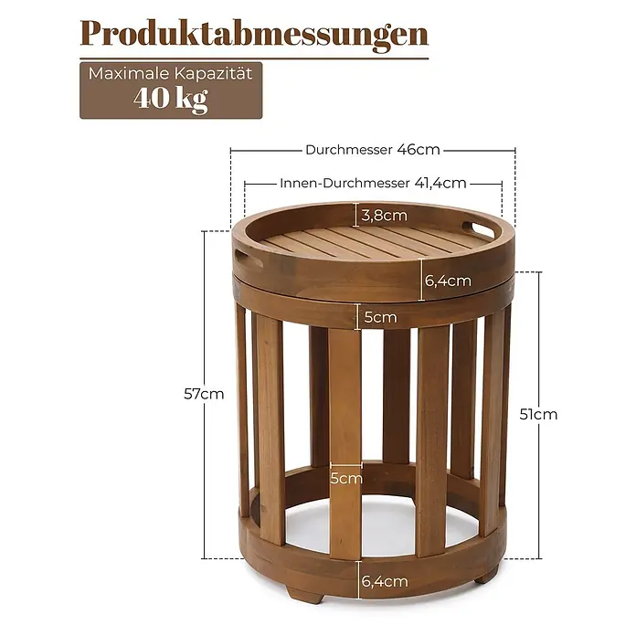 Hometopia Garten-Beistelltisch rund Natura - Ø x H: 46 x 57 cm, Holz, Braun
