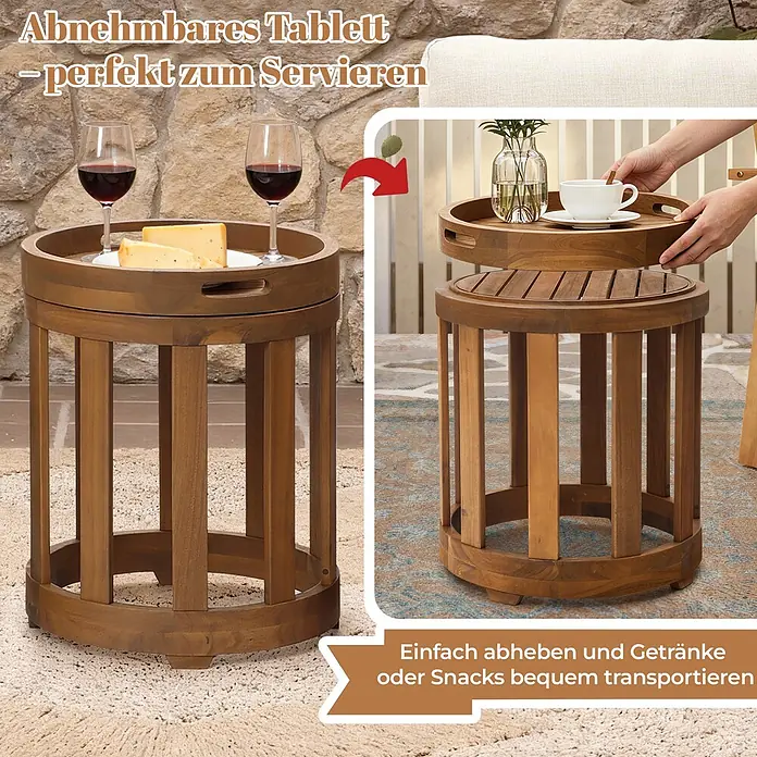Hometopia Garten-Beistelltisch rund Natura - Ø x H: 46 x 57 cm, Holz, Braun