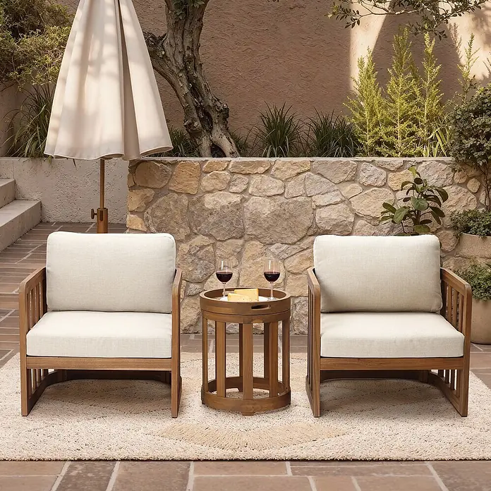 Hometopia Garten-Beistelltisch rund Natura - Ø x H: 46 x 57 cm, Holz, Braun