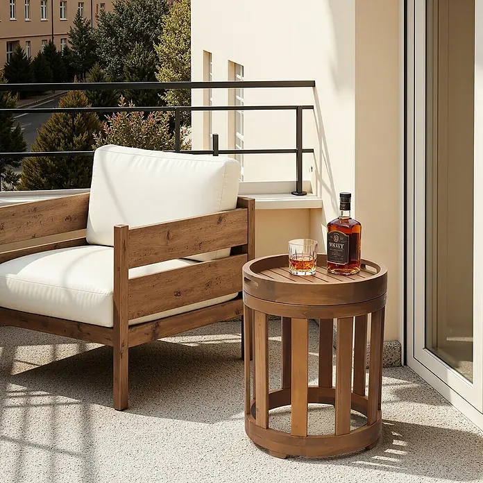 Hometopia Garten-Beistelltisch rund Natura - Ø x H: 46 x 57 cm, Holz, Braun