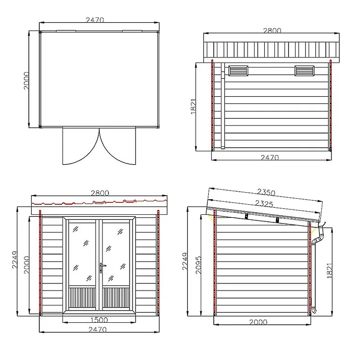 Linholm Gartenhaus Lignum 2420 - Außenmaß inkl. Dachüberstand (B x T): 280 x 235 cm, Grau/Anthrazit