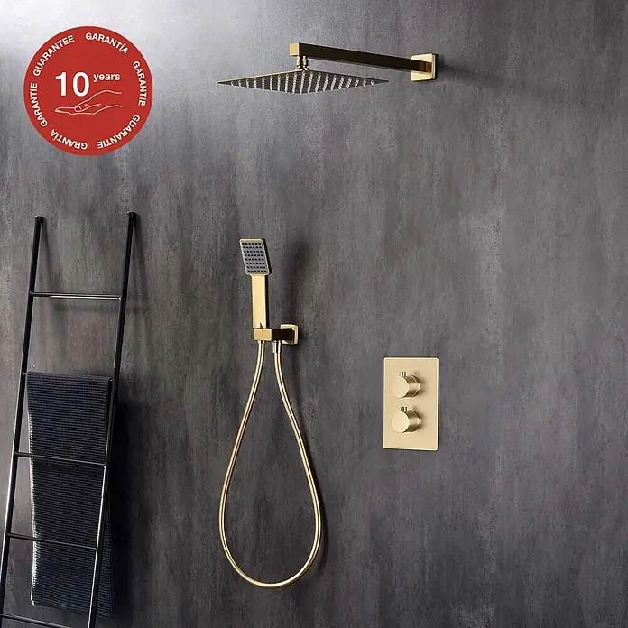 Poalgi UP-Brausethermostat ETERNITY - Quadratisch, Gebürstetes Gold, Seidenmatt