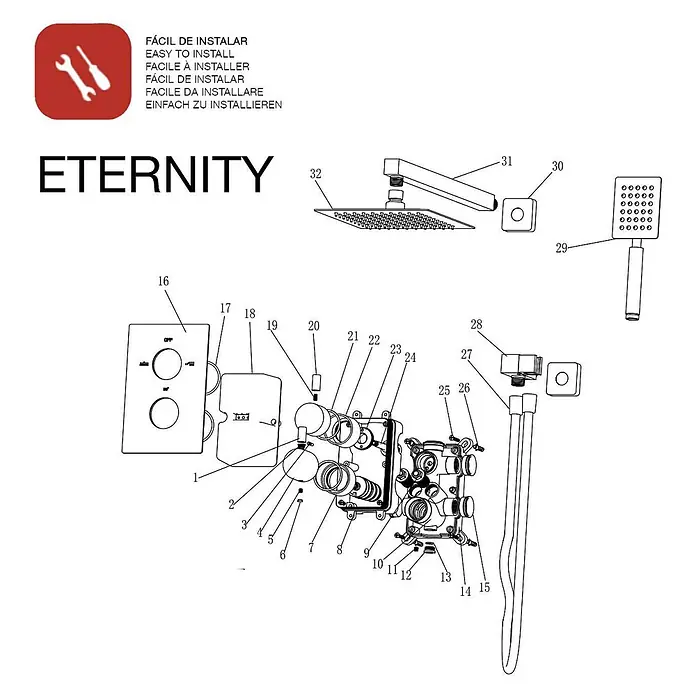 Poalgi UP-Brausethermostat ETERNITY - Quadratisch, Mattschwarz, Matt