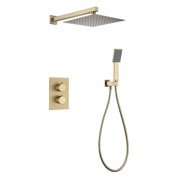 Poalgi UP-Brausethermostat ETERNITY - Quadratisch, Gebürstetes Gold, Seidenmatt