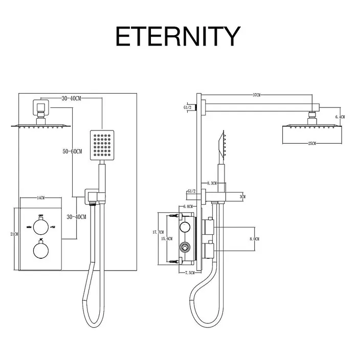 Poalgi UP-Brausethermostat ETERNITY - Quadratisch, Mattschwarz, Matt