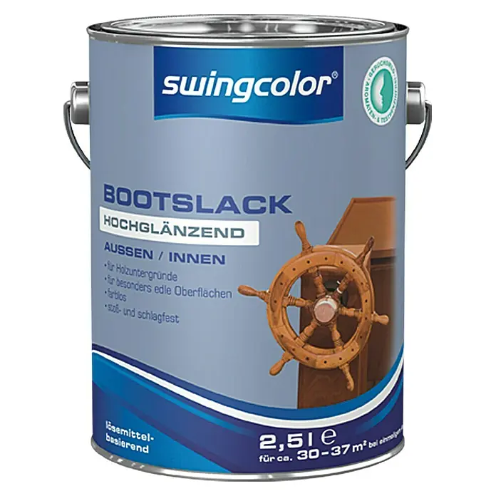 swingcolor Bootslack - Farblos, Hochglänzend, 2,5 l, Lösemittelbasiert - Dose Swingcolor Bootslack, hochglänzend, 2,5 l. Geeignet für Holzuntergründe, farblos, stoß- und schlagfest, ideal für edle Oberflächen.