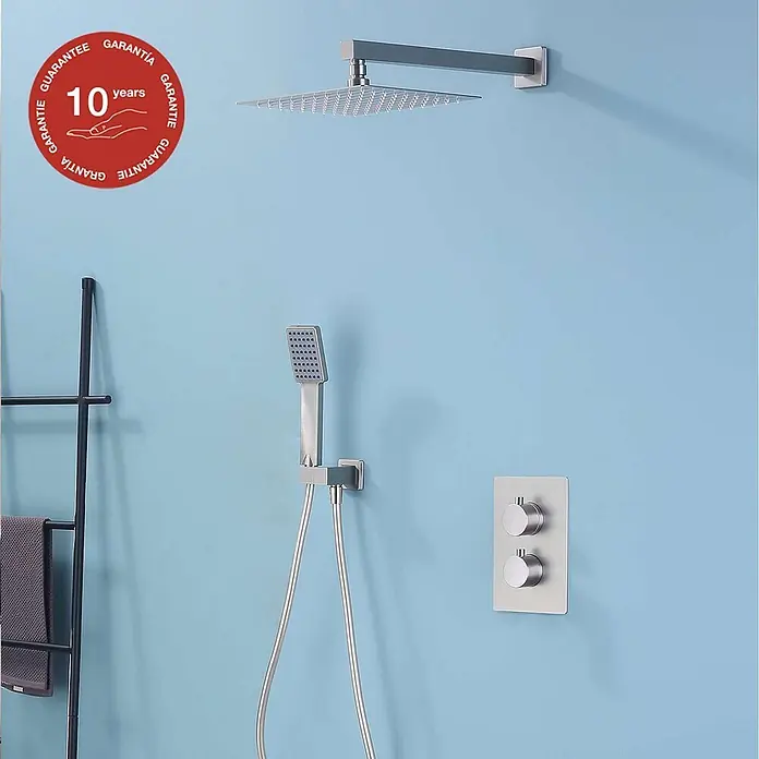 Poalgi UP-Brausethermostat ETERNITY - Quadratisch, Gebürstetes Nickel, Seidenmatt