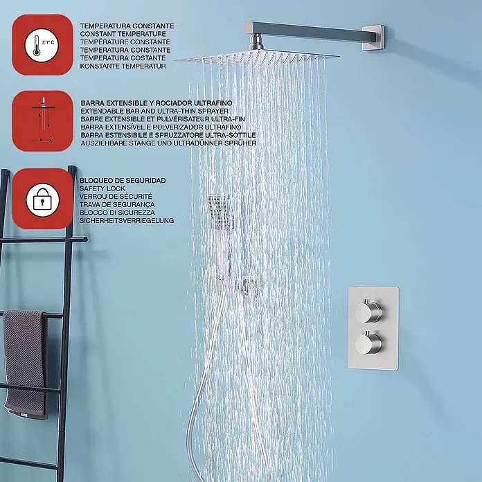 Poalgi UP-Brausethermostat ETERNITY - Quadratisch, Gebürstetes Nickel, Seidenmatt
