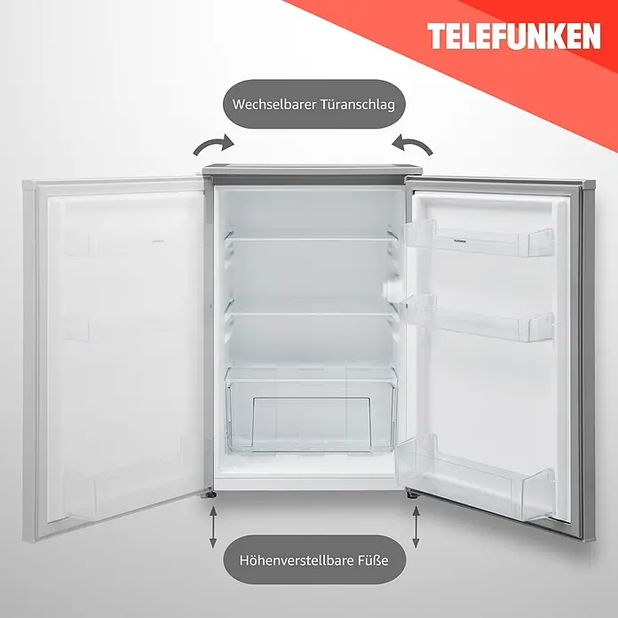Telefunken Vollraumkühlschrank C-135-100-S - Nutzinhalt Gesamt: 135 l, 59,5 cm x 540 mm x 838 mm, Silber