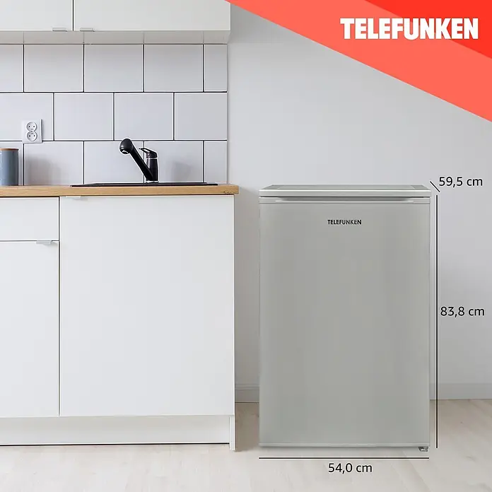 Telefunken Vollraumkühlschrank C-135-100-S - Nutzinhalt Gesamt: 135 l, 59,5 cm x 540 mm x 838 mm, Silber
