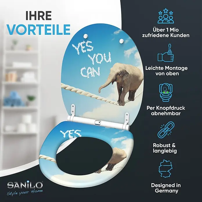 SANILO WC-Sitz Yes you can mit Schnellverschluss - MDF, Blau, Mit Absenkautomatik