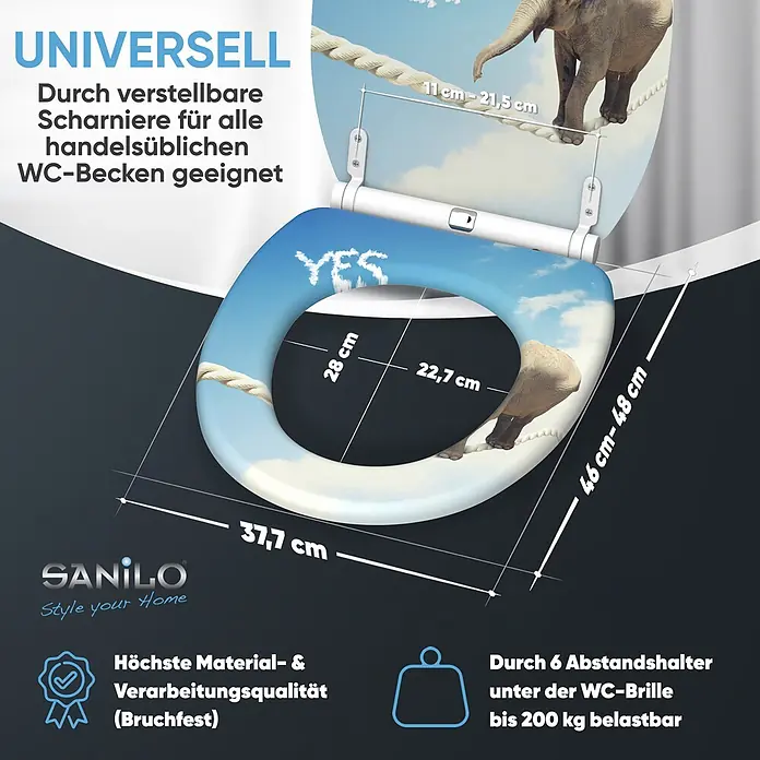 SANILO WC-Sitz Yes you can mit Schnellverschluss - MDF, Blau, Mit Absenkautomatik