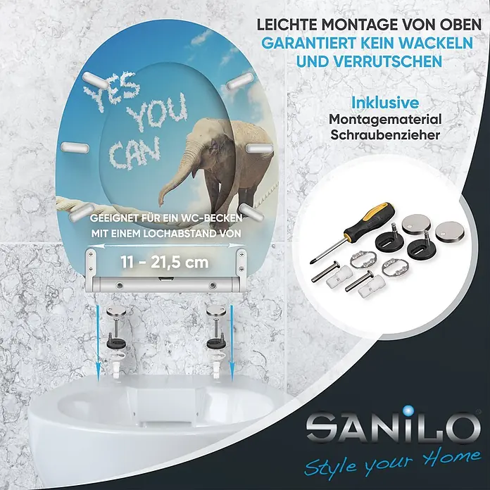 SANILO WC-Sitz Yes you can mit Schnellverschluss - MDF, Blau, Mit Absenkautomatik