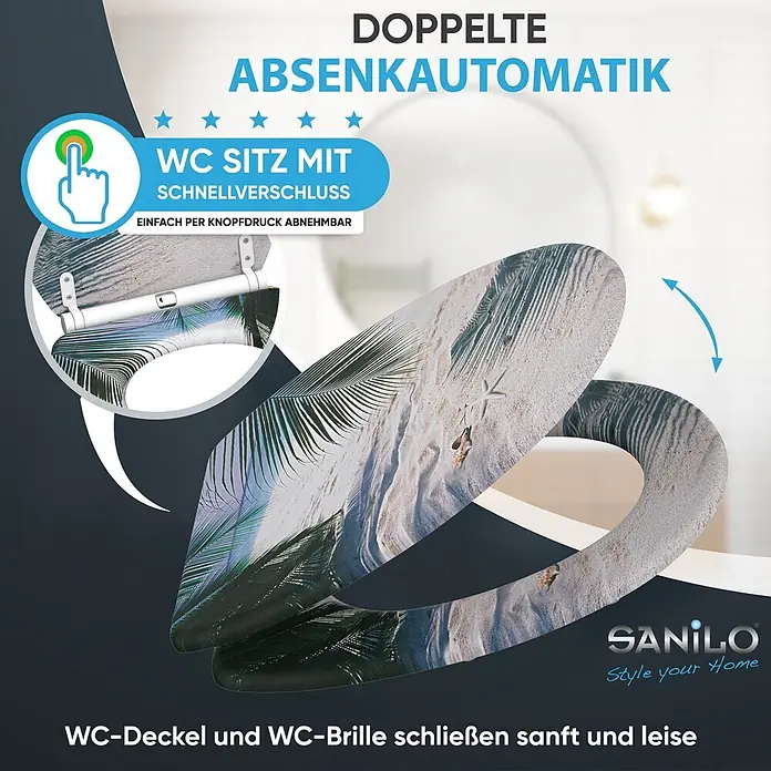 SANILO WC-Sitz Beach mit Schnellverschluss - MDF, Beige, Mit Absenkautomatik