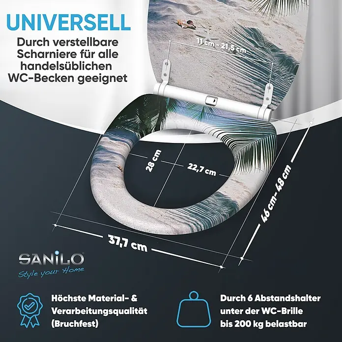 SANILO WC-Sitz Beach mit Schnellverschluss - MDF, Beige, Mit Absenkautomatik